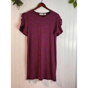 Heyton Womens Striped Short Sleeve Dress M Rayon Spandex Pink/Red